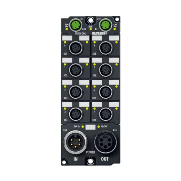 EP2038-0042 | EtherCAT Box, 8-channel digital output, 24 V DC, 2 A, M12, with diagnostics