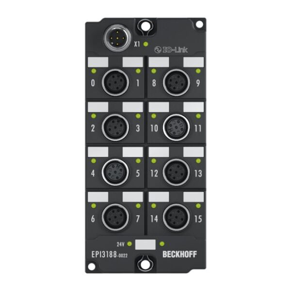 EPI3188-0022 | IO-Link box, 8-channel analog input, multi-function, ±10 V, 0/4…20 mA, 16 bit, single-ended, M12