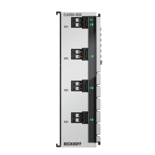 ELM3004-0030 | EtherCAT Terminal, 4-channel analog input, voltage, ±30 V…±20 mV, 24 bit, 10 ksps, externally calibrated