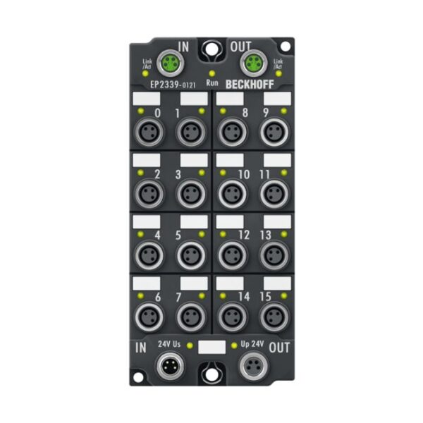 EP2339-0121 | EtherCAT Box, 16-channel digital combi, 24 V DC, 3 ms, 0.5 A, ground switching, M8