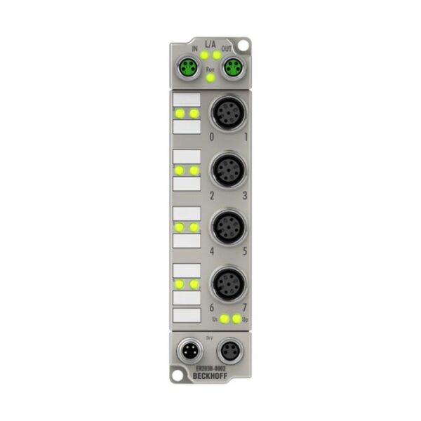 ER2038-0002 | EtherCAT Box, 8-channel digital output, 24 V DC, 2 A, M12, with diagnostics, zinc die-cast