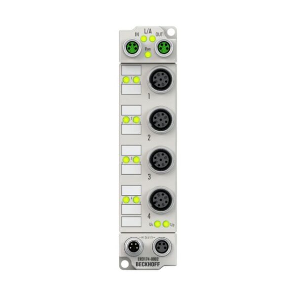 ER3174-0002 | EtherCAT Box, 4-channel analog input, multi-function, ±10 V, 0/4…20 mA, 16 bit, differential, M12, zinc die-cast