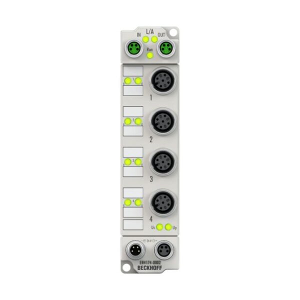 ER4174-0002 | EtherCAT Box, 4-channel analog output, multi-function, ±10 V, 0/4…20 mA, 16 bit, differential, M12, zinc die-cast